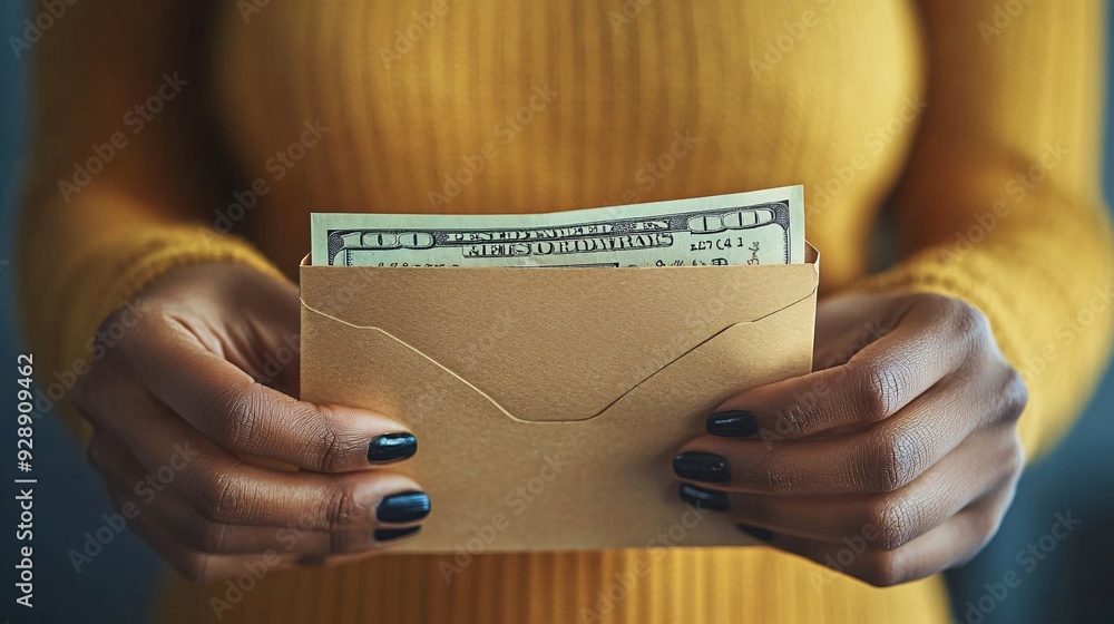 Poster a close-up of hands placing cash into an envelope labeled emergency fund signifying the importance o