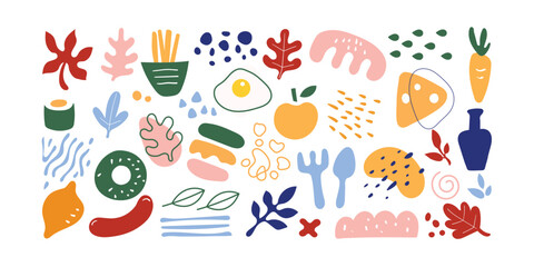 Set of food objects,sea food, vegetables and fruits. Healthy lifestyle eating.