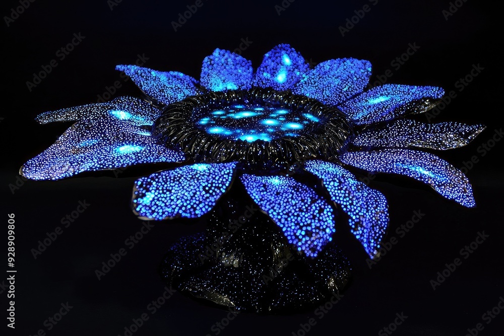 Poster vibrant blue flower design illuminated with sparkling lights, creating a captivating and enchanting 
