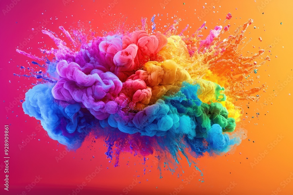 Aufkleber vibrant explosion of color with swirling smoke and mist, creating a captivating visual effect on a g
