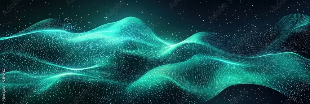 Leinwandbilder Soft, flowing abstract waves in teal and black create a mesmerizing visual effect, evoking a sense of tranquility and movement in a digital landscape