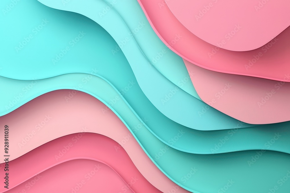 Aufkleber Soft, undulating layers of pink and teal create a stylish abstract background with a contemporary feel, ideal for digital design projects