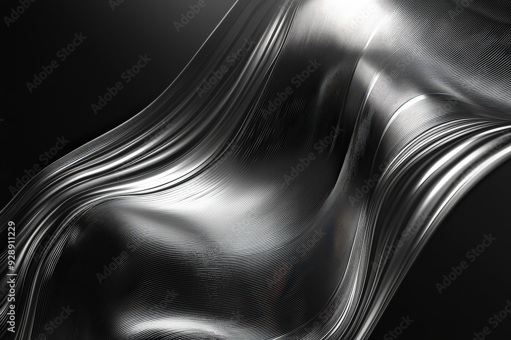 Fototapete a flowing wave of black and silver material glides smoothly, creating an elegant interplay of light 