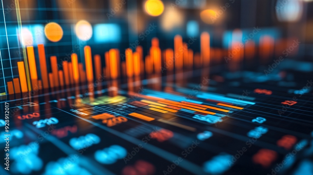 Aufkleber A digital interface showing a breakdown of expenses and income with colorful charts and graphs representing personal finance management Stock Photo with copy space