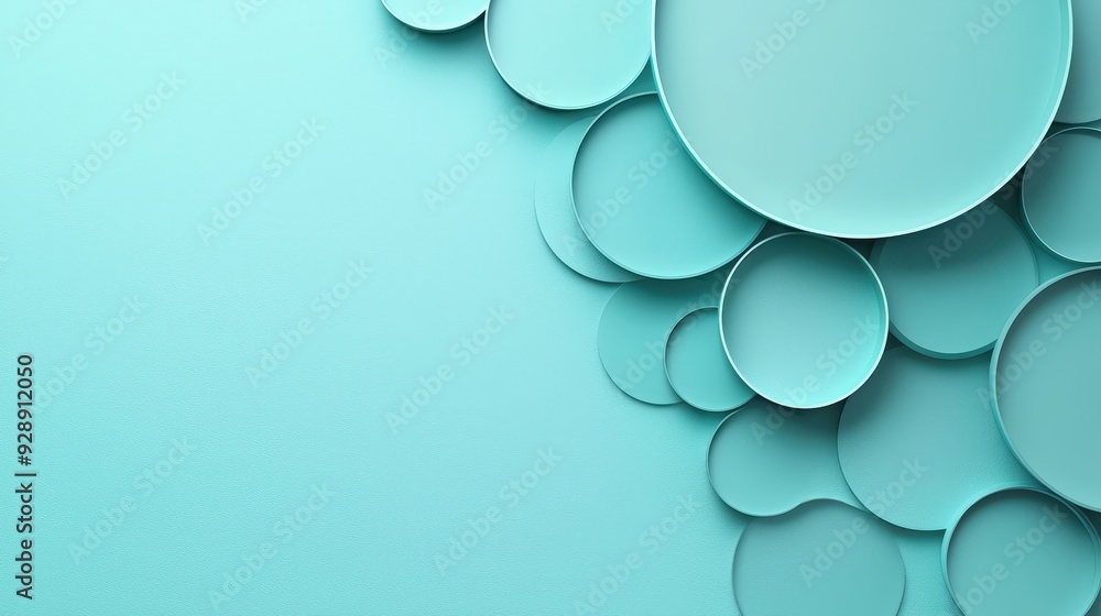 Poster Teal circular shapes overlap on a soft blue background, creating a visually appealing abstract design
