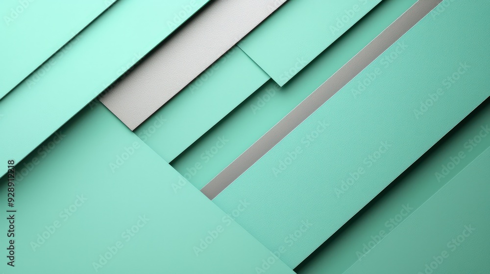 Poster Rectangles of turquoise and gray paper are layered and arranged artistically on a flat surface, creating an intriguing visual exhibit