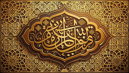 Elegant Arabic calligraphy on a decorative golden background with intricate patterns, conveying wisdom and beauty in a timeless and luxurious Middle Eastern aesthetic.
