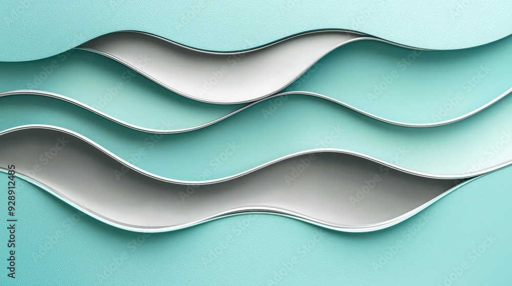 Poster The artwork features undulating layers in aqua, creating a calming and elegant abstract pattern that enhances contemporary spaces