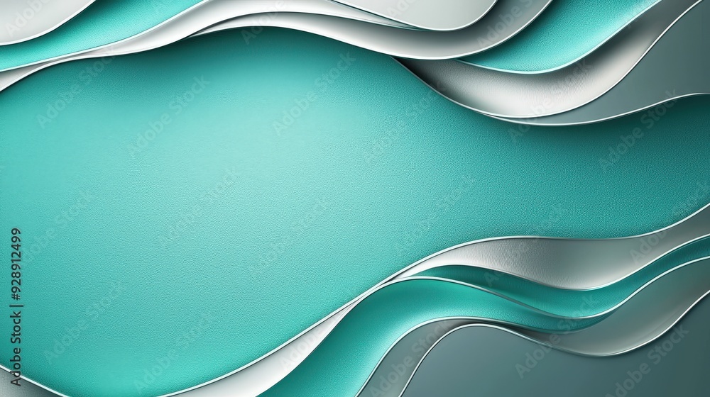 Poster Beautiful layered design with teal and silver waves creating a striking visual frame effect on a textured surface