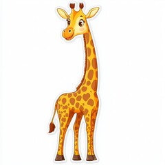 Obraz premium A cheerful cartoon giraffe with a long neck and unique spotted pattern, perfect for children's illustrations or animal themes.