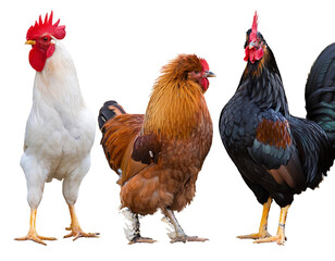 Fototapeta premium collection three white black brown chicken animal bundle isolated white background transparent png