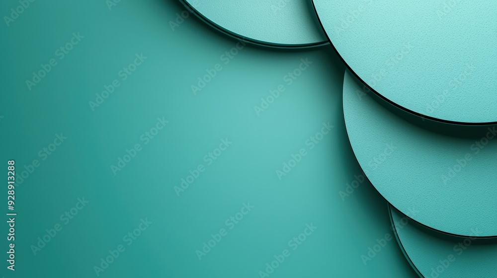 Poster Layered circular shapes rest on a teal background, creating a minimalistic and modern visual effect with soft shadows enhancing the composition