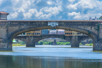 View of the Arno, the river that crosses the city of Florence in Italy.