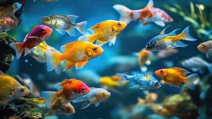 Beautifully colored ornamental fish in a large aquarium