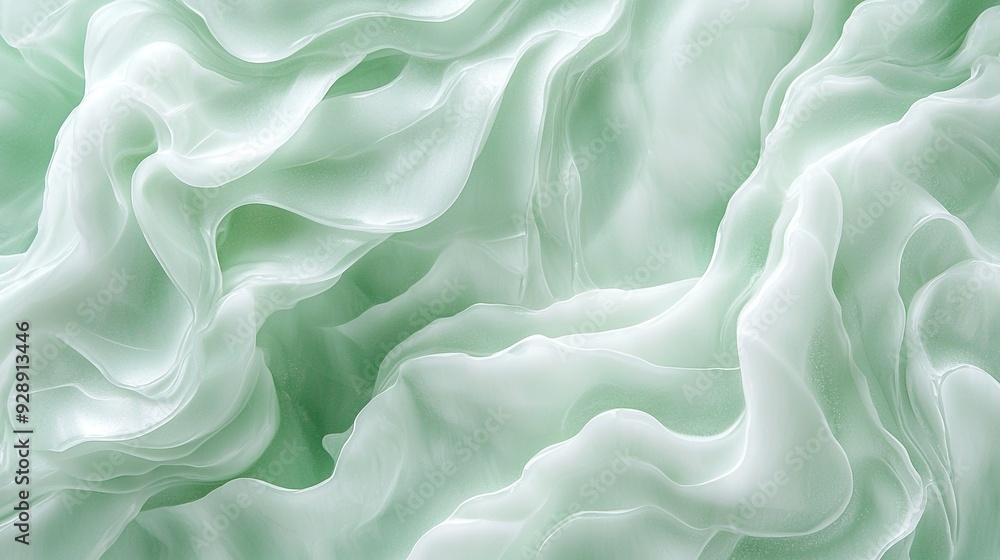 Poster   Close-up of a green and white background with wavy patterns at the top and bottom of the image