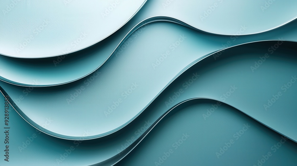 Poster Gentle blue waves flow over a smooth surface, creating an abstract, calming visual effect in soft, diffuse lighting