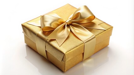 Obraz premium Elegant gold wrapping paper and satin ribbon adorn a refined gift box, symbolizing sophistication and opulence, perfect for special occasions or pampering someone special.