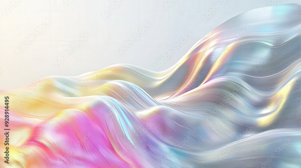 Poster Soft waves of colorful light undulate across a smooth surface, creating a dynamic and abstract representation of movement