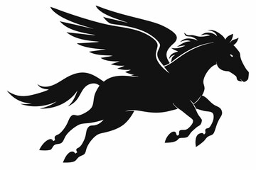 Horse flying silhouette, pegasus flying horse with wings vector
