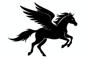 Horse flying silhouette, pegasus flying horse with wings vector
