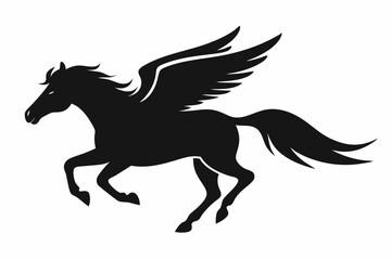 Horse flying silhouette, pegasus flying horse with wings vector
