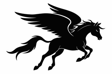 Horse flying silhouette, pegasus flying horse with wings vector
