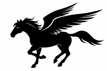 Horse flying silhouette, pegasus flying horse with wings vector
