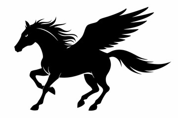 Horse flying silhouette, pegasus flying horse with wings vector
