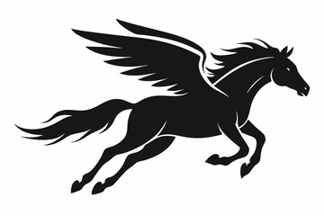 Horse flying silhouette, pegasus flying horse with wings vector
