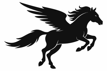 Horse flying silhouette, pegasus flying horse with wings vector
