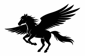 Horse flying silhouette, pegasus flying horse with wings vector
