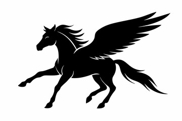 Horse flying silhouette, pegasus flying horse with wings vector

