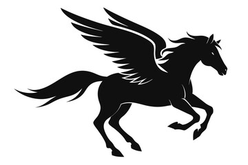 Horse flying silhouette, pegasus flying horse with wings vector
