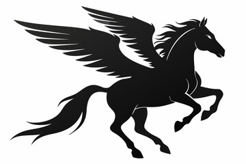 Horse flying silhouette, pegasus flying horse with wings vector
