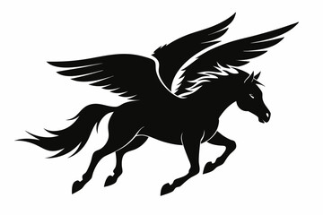 Horse flying silhouette, pegasus flying horse with wings vector
