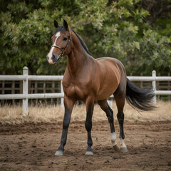 Fototapeta premium beautiful thoroughbred horse in the field