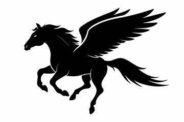 flying pegasus vector silhouette, winged horse icon, unicorn design