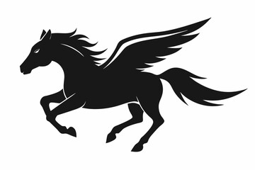 flying pegasus vector silhouette, winged horse icon, unicorn design