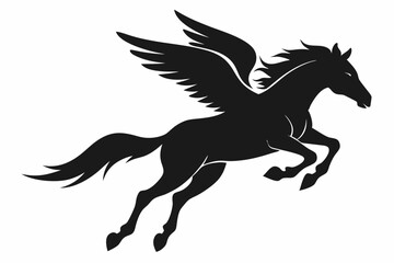 flying pegasus vector silhouette, winged horse icon, unicorn design