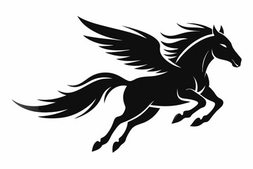flying pegasus vector silhouette, winged horse icon, unicorn design