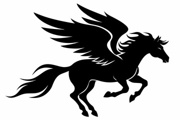 flying pegasus vector silhouette, winged horse icon, unicorn design