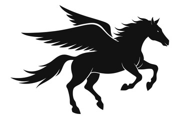 flying pegasus vector silhouette, winged horse icon, unicorn design