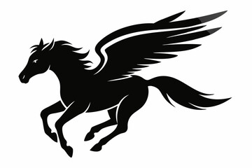 flying pegasus vector silhouette, winged horse icon, unicorn design