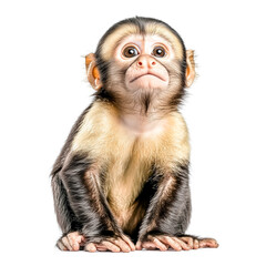 PNG Capuchin monkey sitting isolated on transparent background as PNG background,  White background with sitting and portrait capuchin monkeys