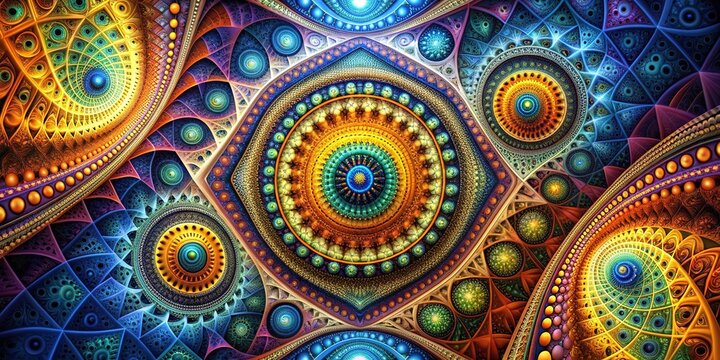 Fractal Fusion: Geometric patterns, dynamic structures, vivid colors, intellectual conversation