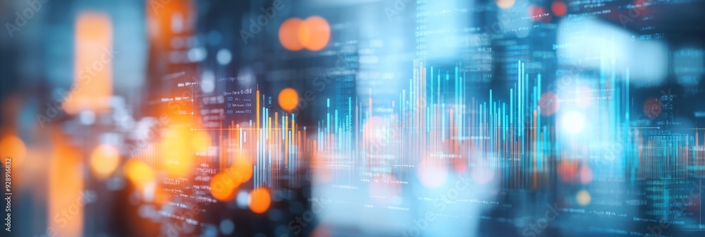 Poster an extremely vibrant and abstract representation of digital technology and data analysis depicted in