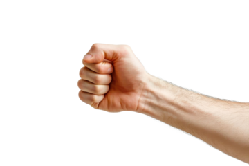 Close-up of a human fist, signifying strength, determination, or protest. Isolated on a transparent background. with natural lighting.
