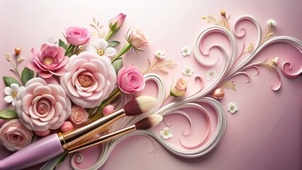 Elegant swirl design combining nail polish brushes and flowers, perfect for branding a luxurious beauty salon or nail studio, conveying professionalism and glamour.