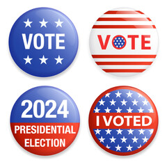 Election campaign USA 2024 badge. Vote design element set isolated on white.