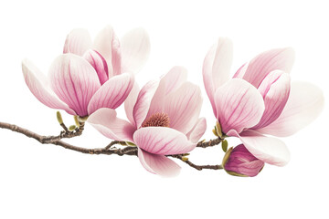 Obraz premium Close-up of elegant pink magnolia flowers on a branch isolated on a transparent background. symbolizing beauty and nature.
